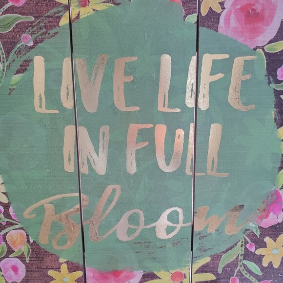 SPRING Decor Sign MDF Wood Sign Planks Florals & LIVE LIFE IN FULL BLOOM Script - Picture 4 of 9